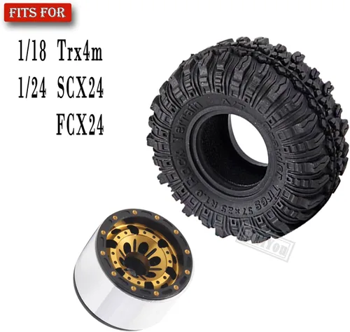 Miniatura 2 de Rc Ruedas de 1.0 pulgadas para 1/18 1/24 Trx4m SCX24 FCX24, RC Crawler Car 4 piezas de aluminio 1.0 pulgadas llanta de rueda de goma suave, oro Oro