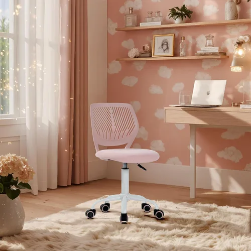 Miniatura 10 de FurnitureR Silla de escritorio para adolescentes, niños y niñas, silla de tareas con malla transpirable y polipropileno con respaldo medio, altura