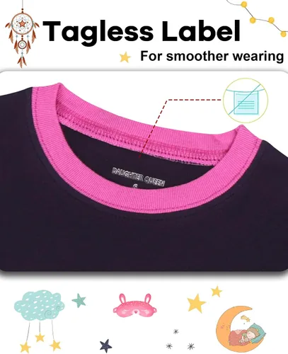 Miniatura 2 de DAUGHTER QUEEN Pijama de algodón para niñas de 4 piezas, talla 18 meses-12 años
