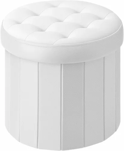 Miniatura 13 de Bsketa® Otomana plegable redonda de almacenamiento de 14 x 14 x 13 pulgadas, taburete de pie con asiento acolchado de espuma más gruesa, banco Negro