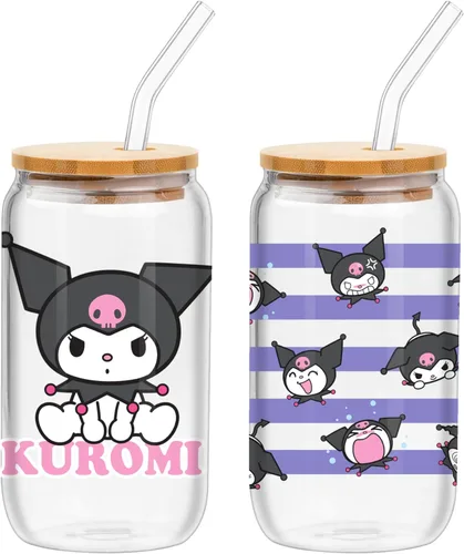 Miniatura 17 de Silver Buffalo Sanrio - Vaso de vidrio rosa con tapa de bambú y sorbete de vidrio de Hello Kitty, 16 onzas Hello Kitty Agitando