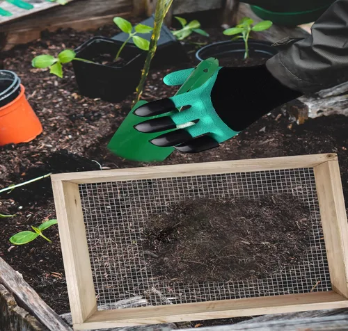 Miniatura 9 de Tamiz de tierra, tamiz de suciedad para jardinería, tamiz de compost, tamiz de jardín, tamiz de madera ligera para rocas, tamiz de tamiz de pantalla
