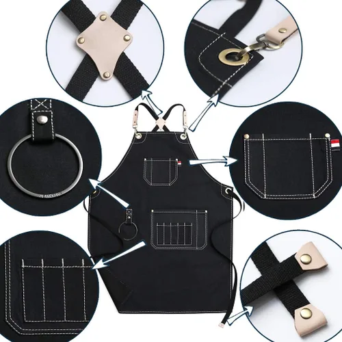 Miniatura 2 de Jeanerlor - Delantal de trabajo de lona con bolsillos, correas cruzadas en la espalda, diseño hasta XXXL