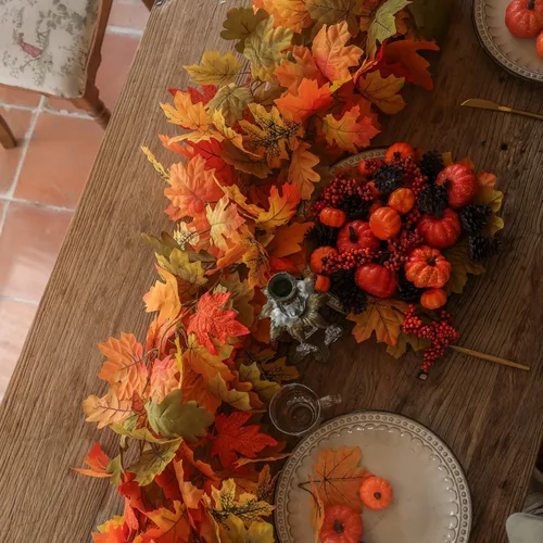 Miniatura 7 de PARTY JOY 6 guirnaldas de hojas de naranja, guirnalda de Halloween de 5.6 pies, hoja de arce artificial, para colgar en otoño, decoración de Acción