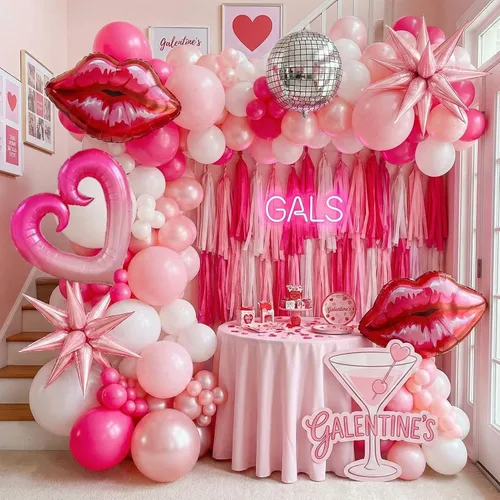 Miniatura 10 de Kit de arco de guirnalda de globos rosa y rojo, 108 piezas con globos de labios de estrella de aluminio para niñas, mujeres, cumpleaños, día