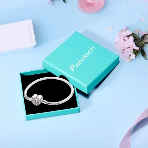 Miniatura 7 de Pandach Pulsera de plata de ley 925 con cierre de circonita cúbica transparente, pulsera de cadena de serpiente básica para cualquier dije