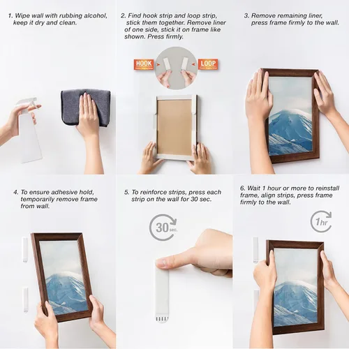 Miniatura 4 de MOVELYST 180 pares (360 tiras) tiras grandes para colgar cuadros, resistentes, cinta de gancho y bucle extraíble, libre de daños, tiras adhesivas