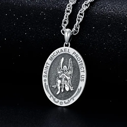 Miniatura 113 de CEKAMA - Collar de plata de ley 925 con dije de amuleto para hombres y mujeres, con cadena de 0.098 in, 22 pulgadas + 2 pulgadas