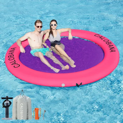 Miniatura 16 de CALOBANA Hamaca de agua inflable redonda flotante, flota lago isla balsa plataforma de muelle inflable para adultos, piscina, río, fiesta