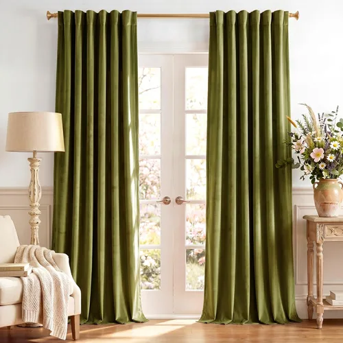 Miniatura 16 de StangH - Cortinas opacas de terciopelo con pestaña trasera, aislamiento térmico, para puerta corrediza, dormitorio, telón de fondo, estudio, teatro