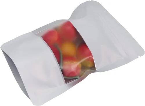 Miniatura 3 de 100 bolsas aluminizadas con cremallera con ventana transparente, bolsas selladas para alimentos blancos para almacenamiento para frutos secos, té