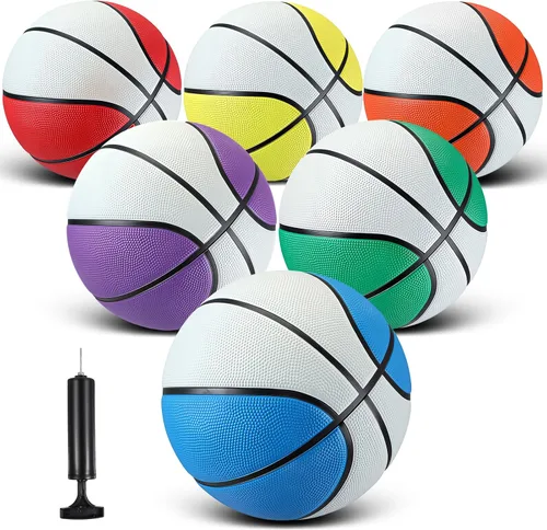 Miniatura 7 de Jenaai 6 Pelotas de Baloncesto de Goma Tamaño Oficial a Granel Pelotas Callejeras Multicolor Pelotas de Baloncesto con Bomba Juego de Baloncesto