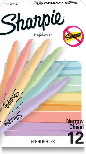 Sharpie Resaltadores de bolsillo, colores pastel suaves, surtidos, punta de cincel, 12 unidades, para uso escolar, hogar y oficina, suministros para