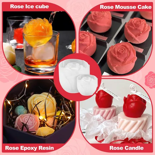 Miniatura 6 de Paquete de 2 moldes de velas de rosas, juego de moldes de silicona de flores 3D grandes y pequeñas para hacer velas, resina epoxi fundida a mano, 2