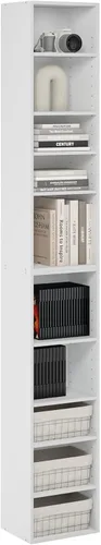 Miniatura 53 de Furinno Fulda Estantería de Libros, Estantería Estrecha de 2 Niveles, Librero con Estante de Almacenamiento de 6 Pulgadas de Ancho, 9.3 x 5.9 x 21.2