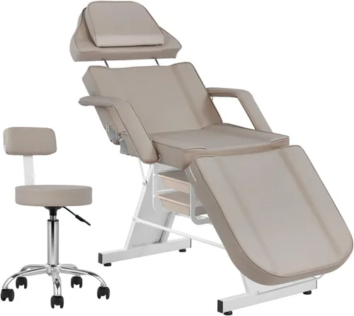 Miniatura 8 de Silla facial de masaje de 73 pulgadas, silla de tatuaje ajustable para artista con taburete, cama facial para spa, belleza, esteticista, gris