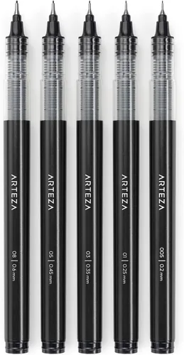Miniatura 8 de ARTEZA Micro-Line - Juego de 5 bolígrafos de tinta negra con tinta de archivo japonesa, suministros de arte para artistas de cómics e ilustradores