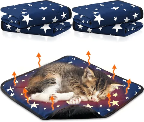 Miniatura 13 de Namalu Paquete de 4 Camas Autocalentables para Gatos, Alfombrilla Autocalentable para Gatos con Patrón de Estrella, Almohadilla Suave para Jaula