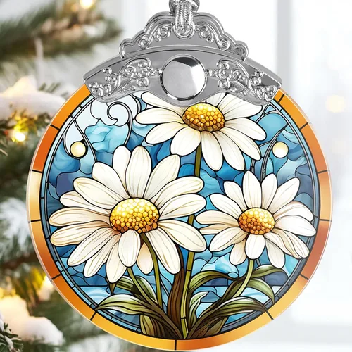 Jocidea Adorno de Navidad de margaritas – Decoración colgante de árbol, atrapasoles – Regalo para amantes de las margaritas (blanco)