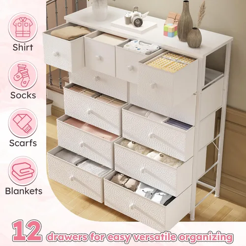 Miniatura 3 de Bepatio Cómoda para dormitorio con 12 cajones, cómoda de tela y cómoda con marco de metal resistente, parte superior de madera, para mujer, 38.9