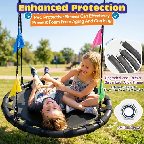 Miniatura 5 de HeyZoo Columpio de platillo de 48 pulgadas para niños y adultos, capacidad de peso de 900 libras, juego de columpio de árbol resistente para patio