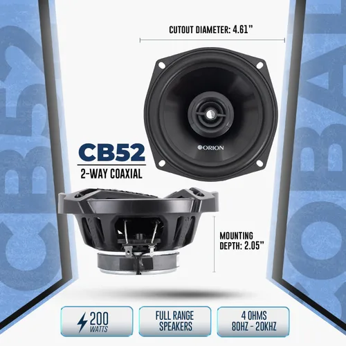 Miniatura 3 de ORION Cobalt Series CB52 - Altavoces coaxiales de 2 vías para automóvil, 200 W, 4 ohmios, rango completo, graves mejorados, cono de polipropileno