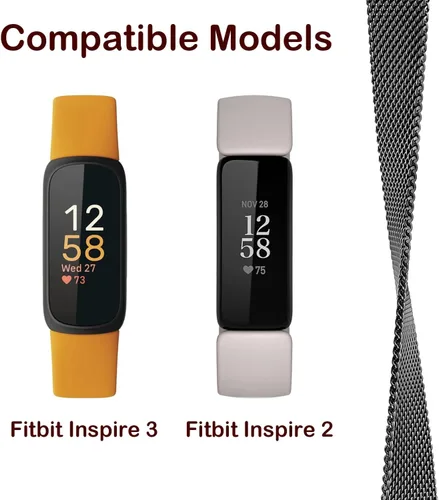 Miniatura 2 de Correa de metal compatible con Fitbit Inspire 3 e Inspire 2, correa de malla de acero inoxidable transpirable, correa de repuesto magnética