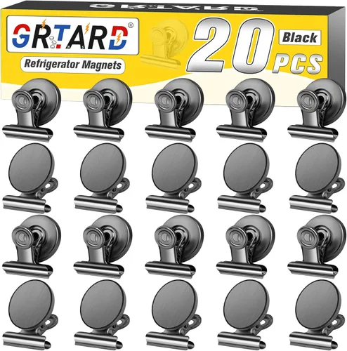 Miniatura 20 de Grtard Paquete de 12 clips magnéticos, imanes de nevera, clips magnéticos fuertes resistentes, clip magnético para pizarra blanca para oficina, Negro