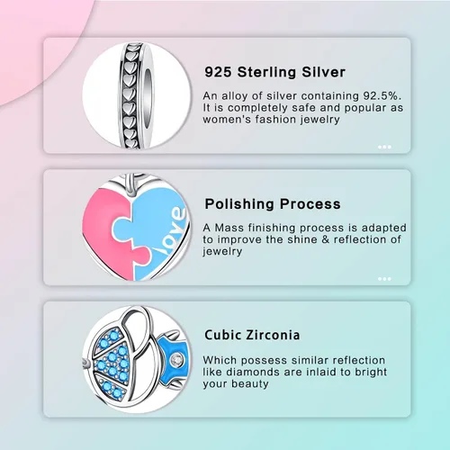 Miniatura 74 de LUXILLA Abalorio de plata de ley 925 para madre, hija, abuela, para familia, amor, madre, hija, abuela, para pulseras, collares, dijes, abalorios