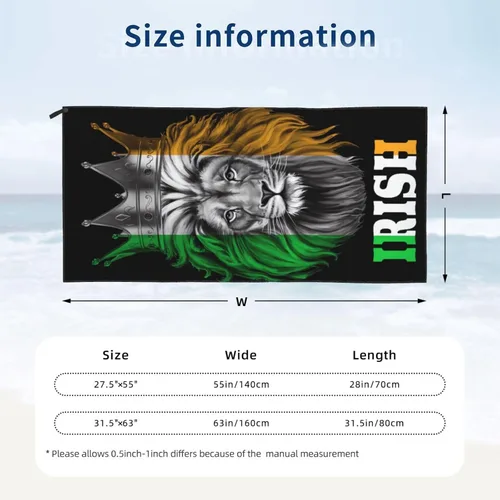 Miniatura 6 de Toalla de playa de microfibra, toallas de baño grandes de tamaño King Lion con bandera irlandesa para mujeres y hombres, toallas de baño de secado