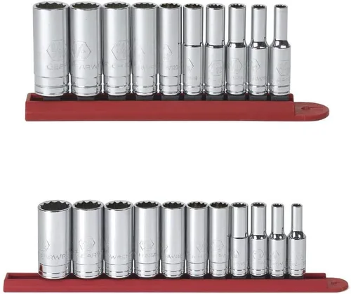 GEARWRENCH Juego de llaves SAE profundas de 10 piezas de 1/4 de pulgada y 12 puntos, 80309D y GEARWRENCH de 11 piezas. Juego de llaves SAE de 3/8