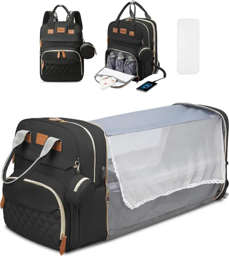 JSTPRO Mochila para pañales, bolsa de pañales grande con estación de cambio, bolsa de bebé, regalos para nuevas madres, bolsa de pañales unisex Negro