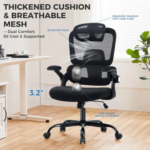 Miniatura 7 de Silla de oficina ergonómica, silla de escritorio de malla con soporte lumbar ajustable 2D, alivia el dolor de espalda durante largos días de trabajo
