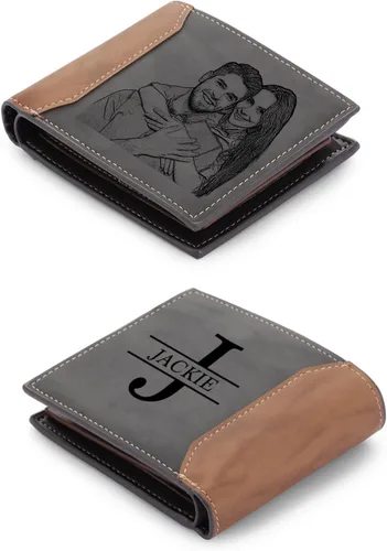 Regalos para hombres, carteras personalizadas con foto para hombres, carteras con foto grabada y nombre inicial para hombres, regalos personalizados