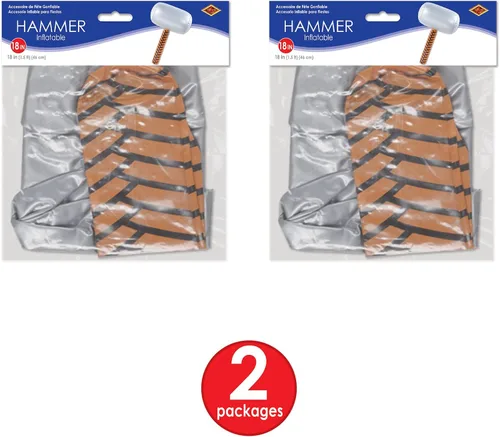 Miniatura 6 de Beistle Martillos inflables, paquete de 2, accesorios inflables novedosos con cabeza plateada y mango marrón, premios de carnaval de héroe