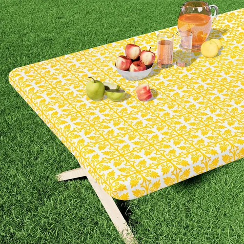 Miniatura 13 de Misaya - Mantel de vinilo rectangular, mantel elástico con respaldo de franela, 100% impermeable, cubierta de plástico para mesas plegables de 4