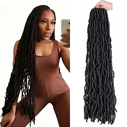 Miniatura 46 de 6 Paquetes Soft Locs Cabello de Ganchillo Pre Looped Faux Locs Trenzas de Ganchillo Goddess Locs Dreadlocs Cabello Sintético Para Mujeres Negras 1b