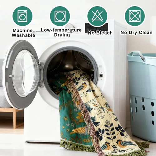 Miniatura 7 de Manta de arrullo boho 60 x 80 pulgadas, manta suave y acogedora 100% algodón para cama, mantas de otoño con decoración floral de pájaros y granja