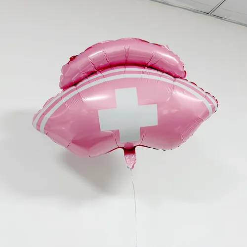Miniatura 2 de 3 globos rosados con gorro de enfermera/decoraciones de fiesta de enfermera/decoraciones de graduación de enfermera/suministros de fiesta