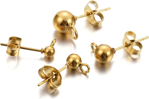 Miniatura 7 de Paquete de 20 aretes de acero inoxidable de 3, 4, 5, 0.236 in, redondos, macizos, con conectores de bucle para hacer joyas