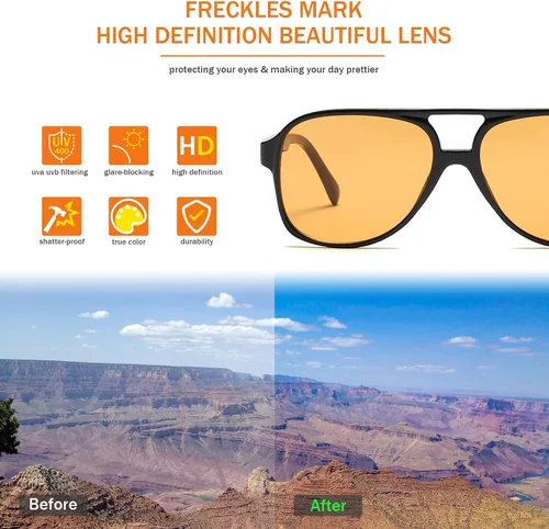 Miniatura 4 de Lentes de sol vintage retro de los años 70 para mujer y hombre, montura clásica, cuadrada y grande estilo aviador, lentes naranjas de moda UV400