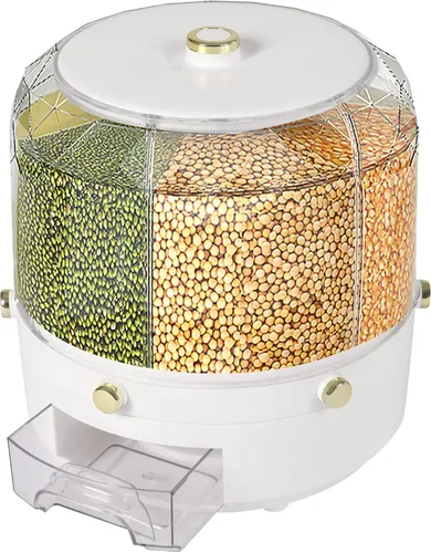 Miniatura 9 de Dispensador de cereales, Dispensador de grano giratorio de 360 ° de 6 rejillas, Dispensador de arroz transparente de tamaño de compartimento 24