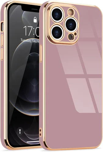 Miniatura 73 de Lafunda Diseñada para iPhone 13 Pro, fundas lujosas con chapado lindo para mujeres y niñas, elegante borde dorado, a prueba de golpes, TPU con funda