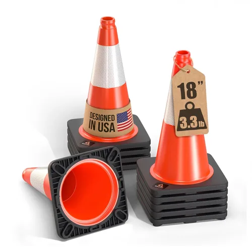 GECCO ™ Paquete de 10 conos de tráfico naranjas pequeños de 18 pulgadas, 3.3 libras, conos de seguridad, conos naranjas, conos de estacionamiento,