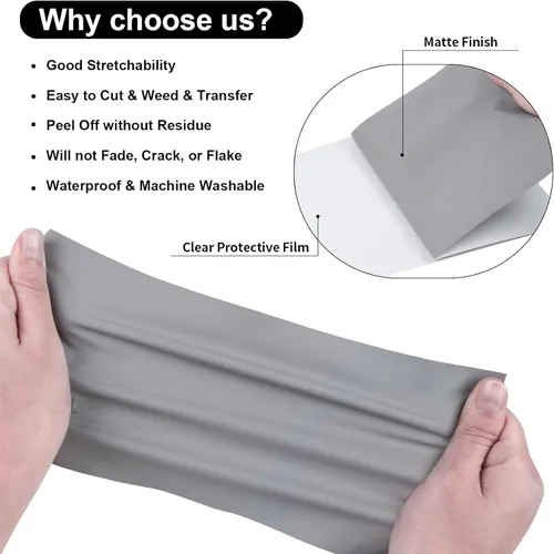 Miniatura 2 de Plotter Cutter - Rollo de vinilo de poliuretano de transferencia de calor,10 pulgadas x 5 pies, para camisetas, ropa, bolsas y otras telas Gris