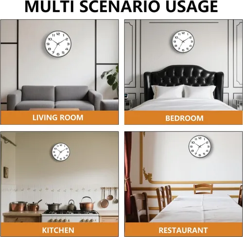 Miniatura 7 de Reloj de pared moderno de 8 pulgadas que funciona con pilas, reloj analógico de cuarzo silencioso sin tictac con números grandes, reloj de pared