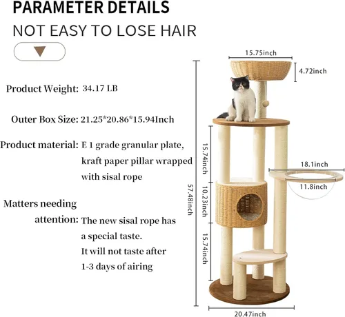 Miniatura 6 de Torre de Árbol para Gatos Moderna 2025 para Gatos Grandes, Módulo Espacial Avanzado Nido de Gatos Torre para Gatos, Tejida a Mano Multinivel Enormes