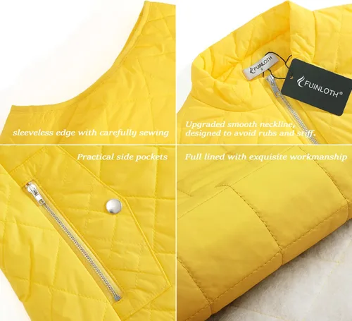 Miniatura 5 de Fuinloth - Chaleco acolchado para mujer, diseño de cuello alto, ligero, con cierre