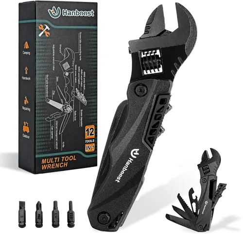 Miniatura 9 de Hanboost Llave multiherramienta 19 en 1 multiusos para equipo de campamento, tamaño de bolsillo, llave ajustable con alicates, cortador de alambre