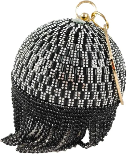 Boutique De FGG Bolso de mano redondo para mujer, con borla, para boda, fiesta, diamantes de imitación